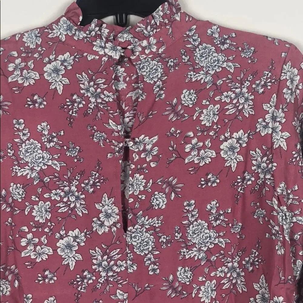 Code Mode Top Pink Ruffle Mock Neck Floral - Picture 7 of 7